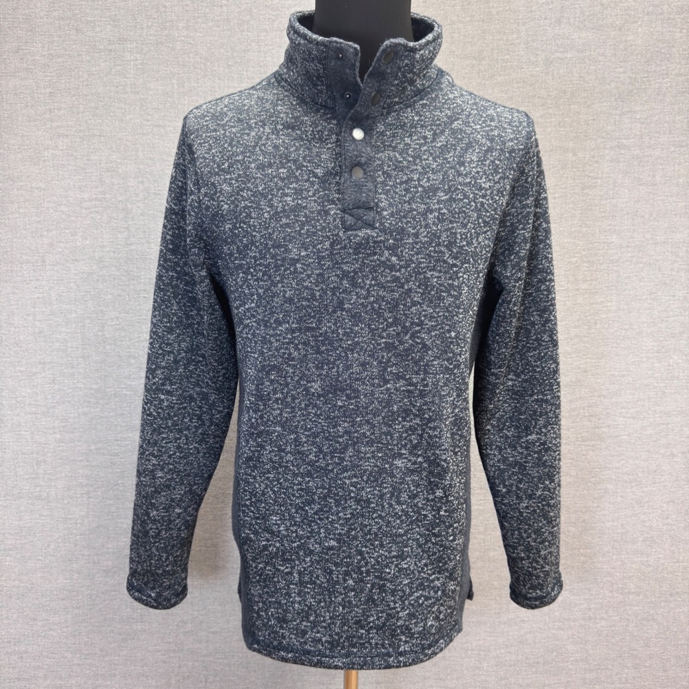 BKE Mens Marled Mock Neck Snap Pullover Sweater Navy Blue Size‎ L